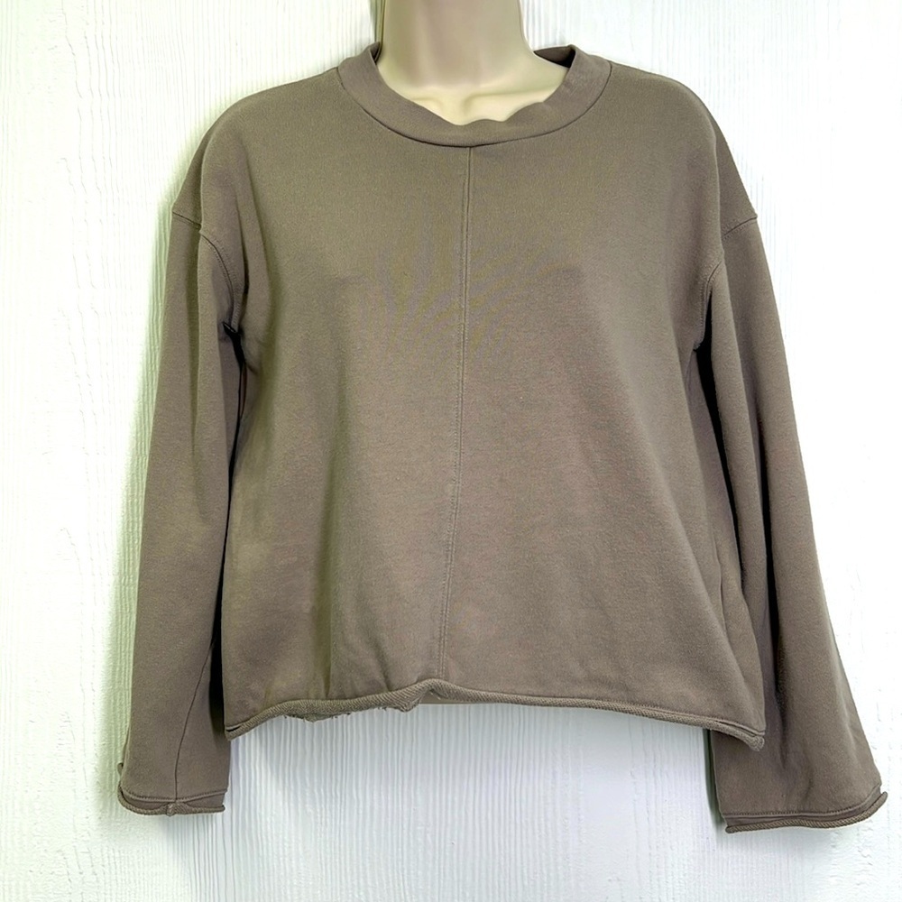 Madewell - Light Grey Crewneck Rolled Hem Crop Long Sleeve Sweatshirt Size XS